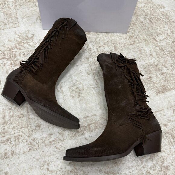 Sundance Boots Womens Size 40 EU US 9 Brown Suede Fringe Zip Made in Italy - Picture 1 of 15